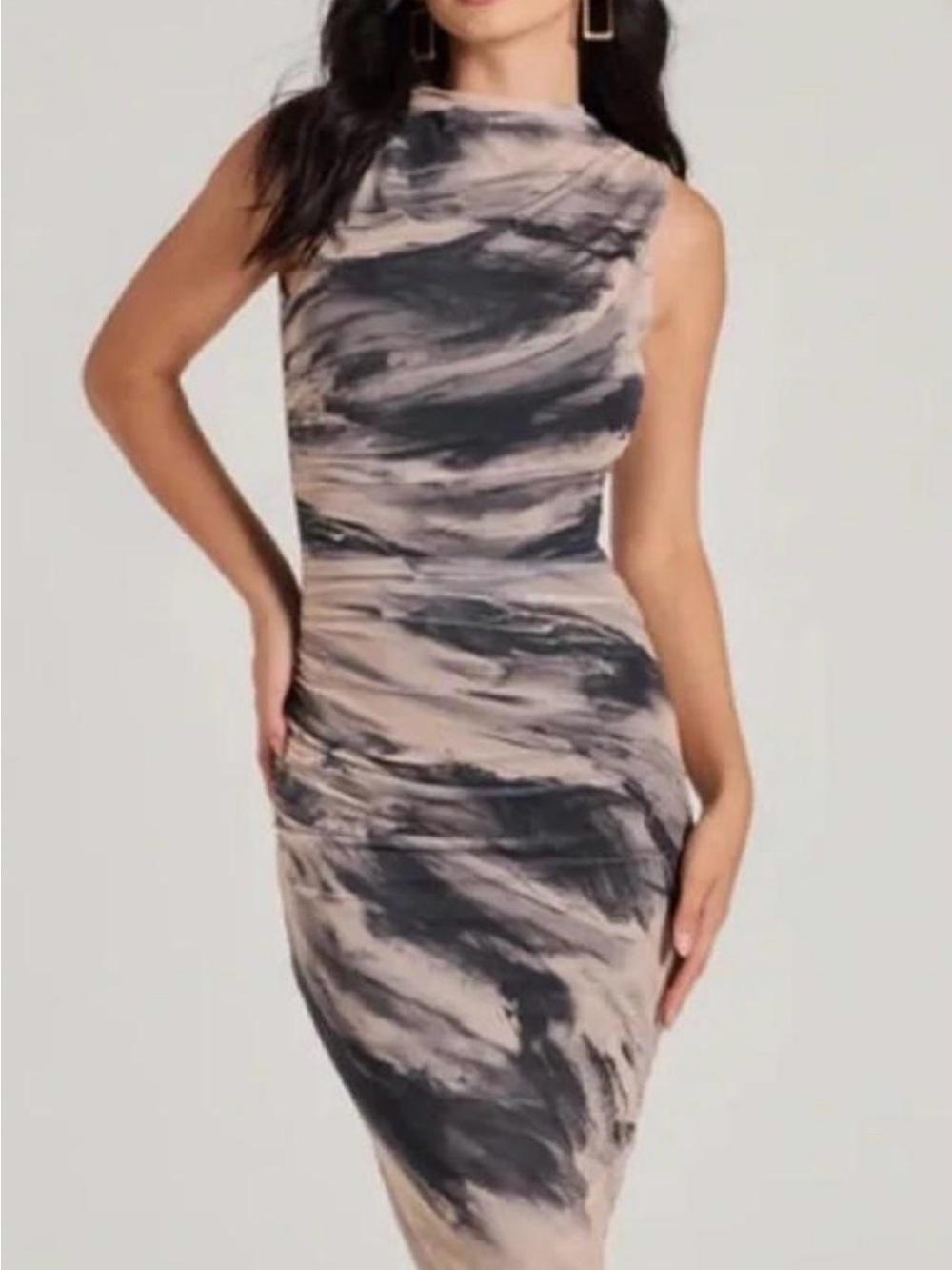 NWT Windsor Sleeveless High Neck Abstract Print ruched Midi Dress - Picture 3 of 3